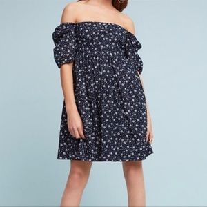 Anthropologie MAEVE Lillian milkmaid blue floral eyelet dress puff sleeve